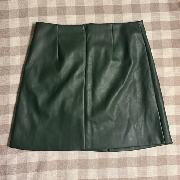 Anthropologie Faux Leather Dark Green Mini Skirt - Picture 7 of 12